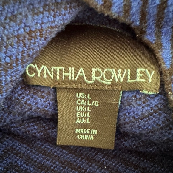 Cynthia Rowley Blue Black Striped Sweater Mock  Neck L EUC - Picture 5 of 6